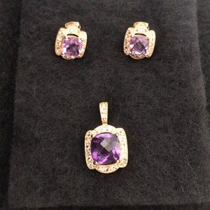 fake amethyst diamond, gold necklace & earring set